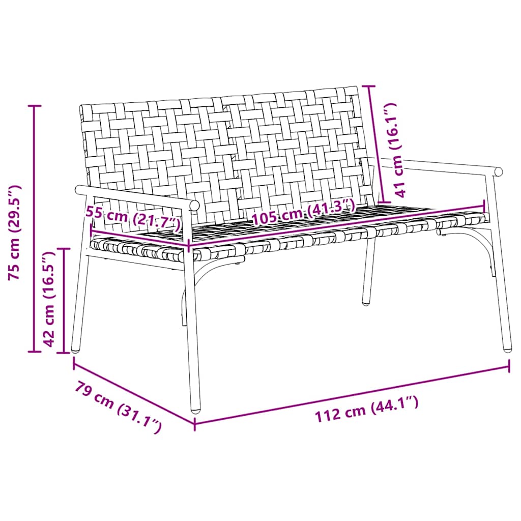 Sedia da Giardino Nero 113 x 79 x 75 cm polyrattan