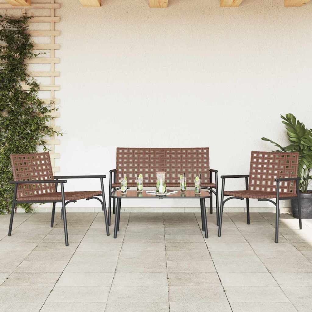 Set da Pranzo per Giardino 4 pcs Marrone polyrattan - homemem39