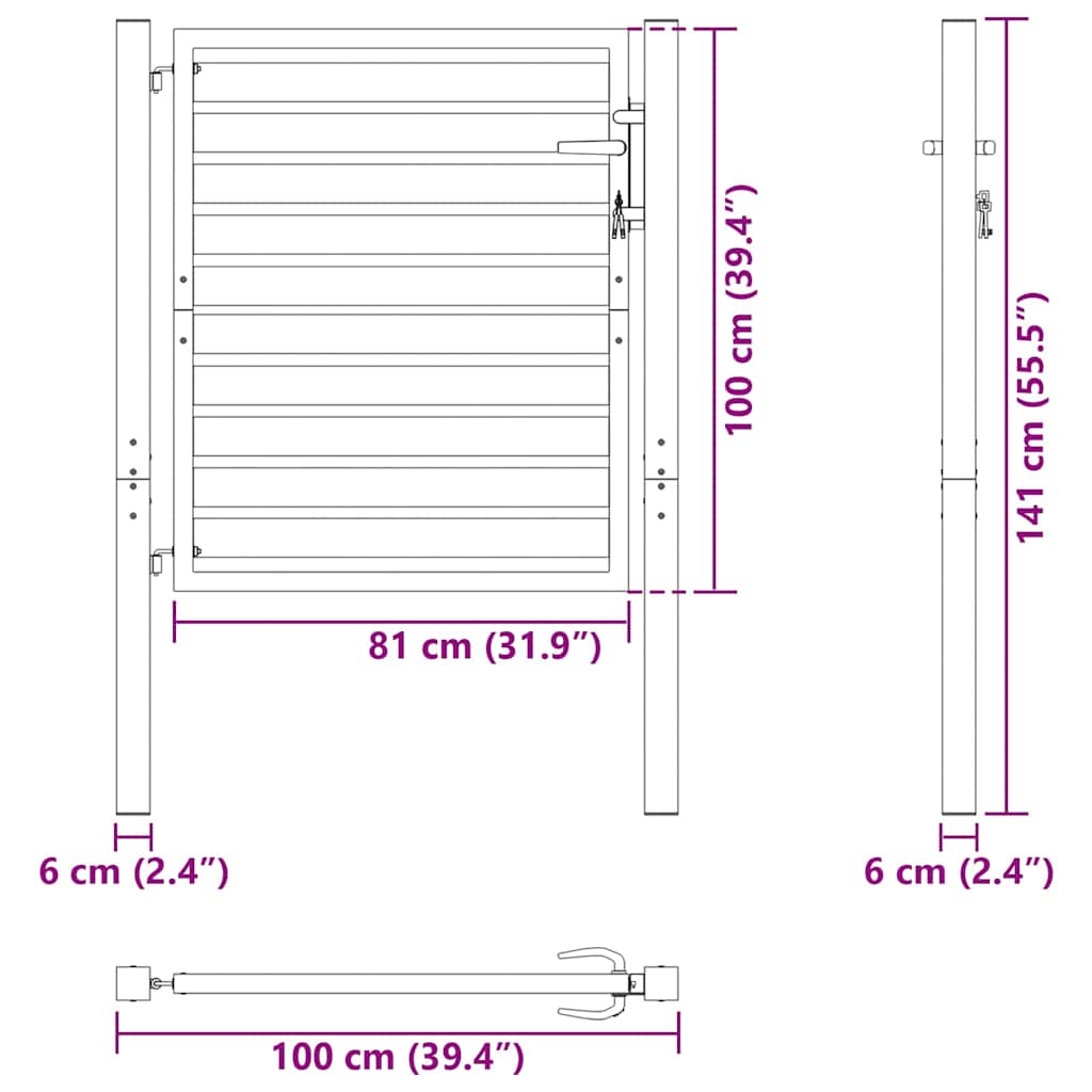 Cancello da Giardino con Serratura Nero 100x100 cm in Alluminio | homemem39