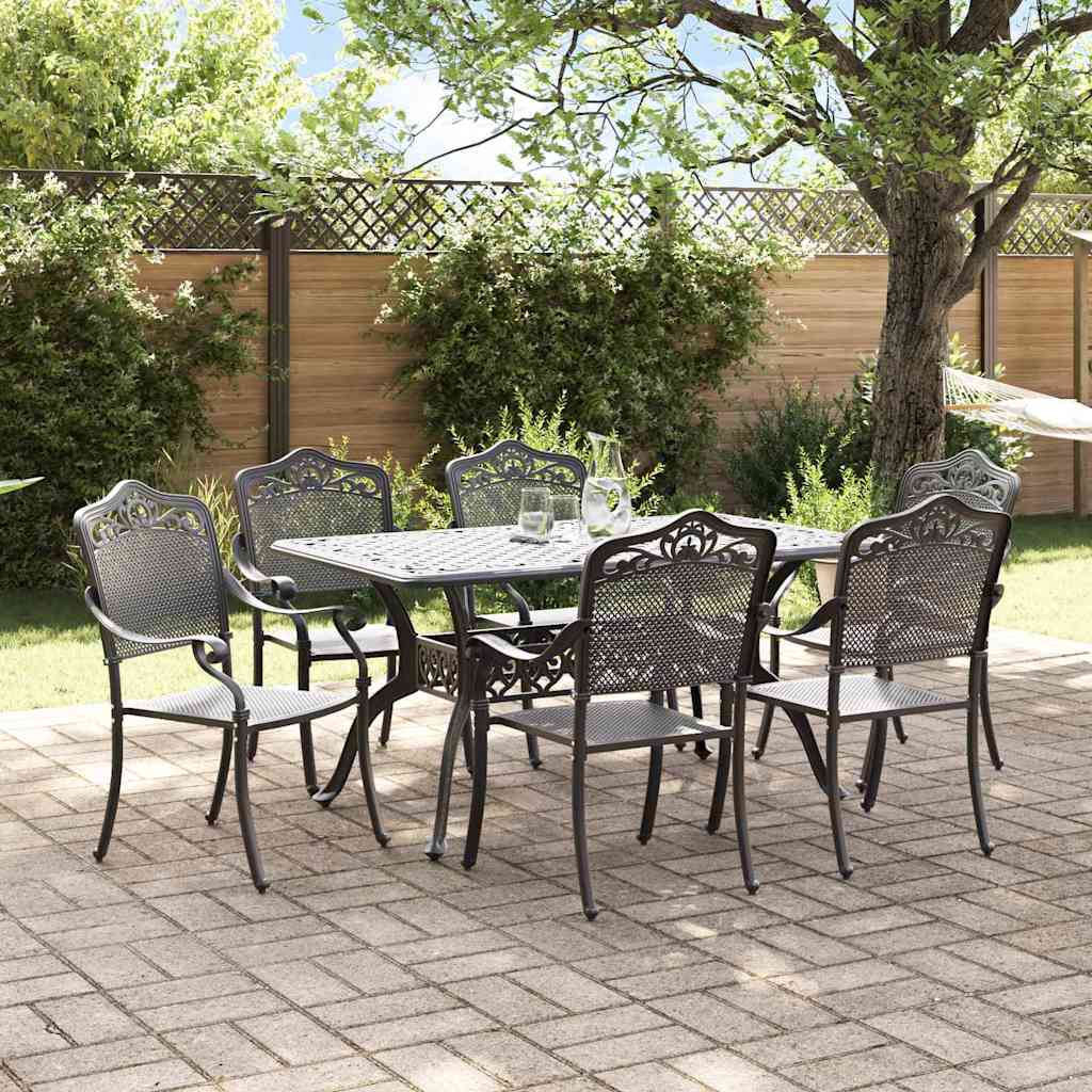 Set da Pranzo per Giardino 7 pcs Nero Alluminio
