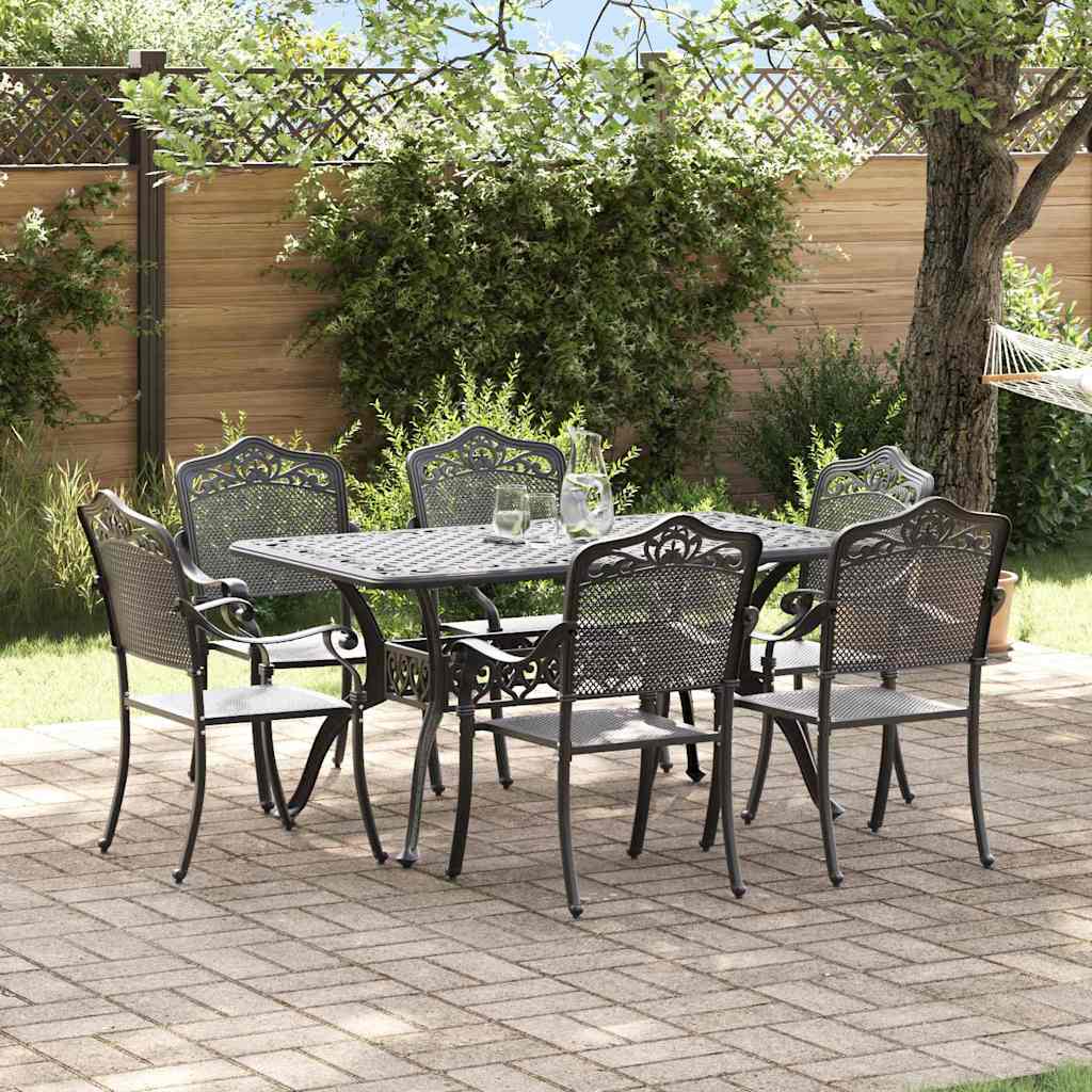 Set da Pranzo per Giardino 7 pcs Nero Alluminio