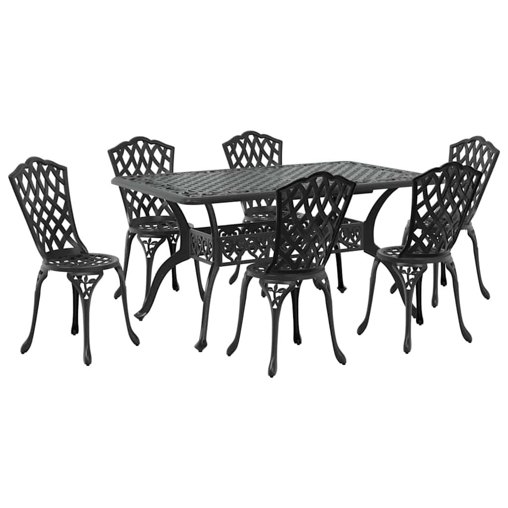 Set da Pranzo per Giardino 7 pcs Nero Alluminio | homemem39