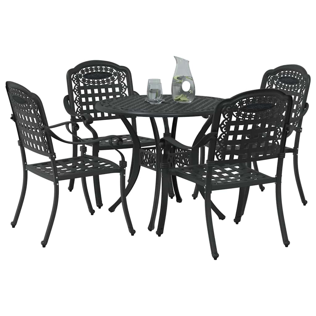 Set da Pranzo per Giardino 5 pcs Nero Alluminio | homemem39