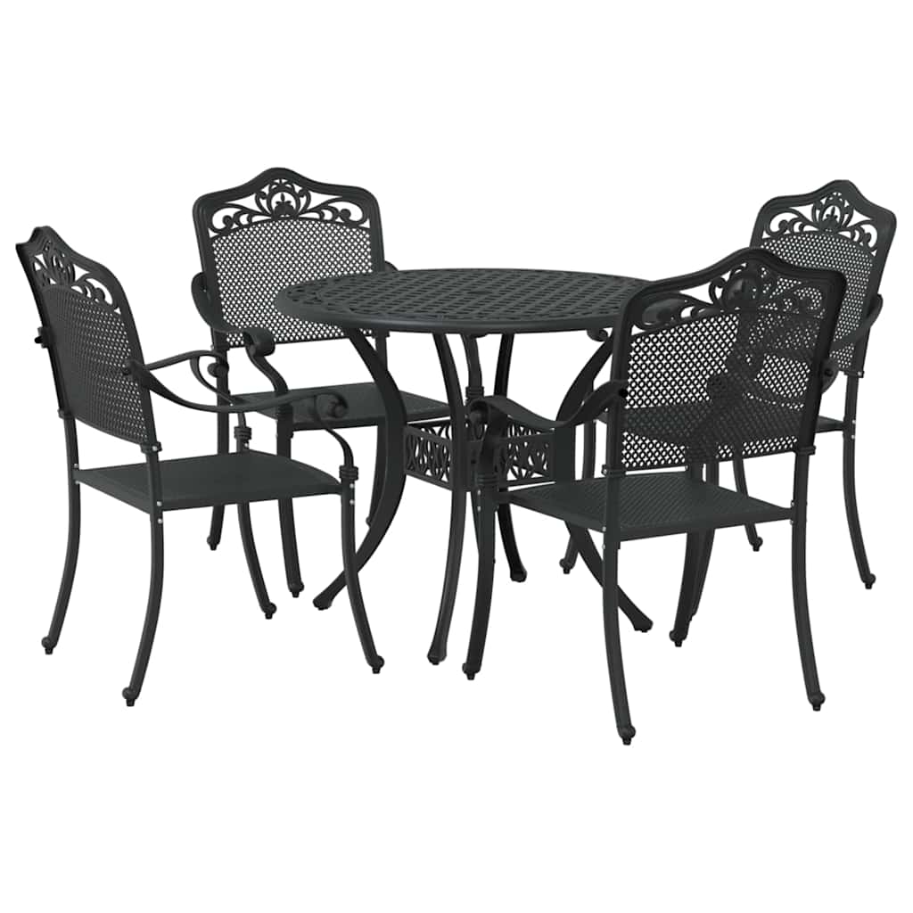 Set da Pranzo per Giardino 5 pcs Nero Alluminio | homemem39