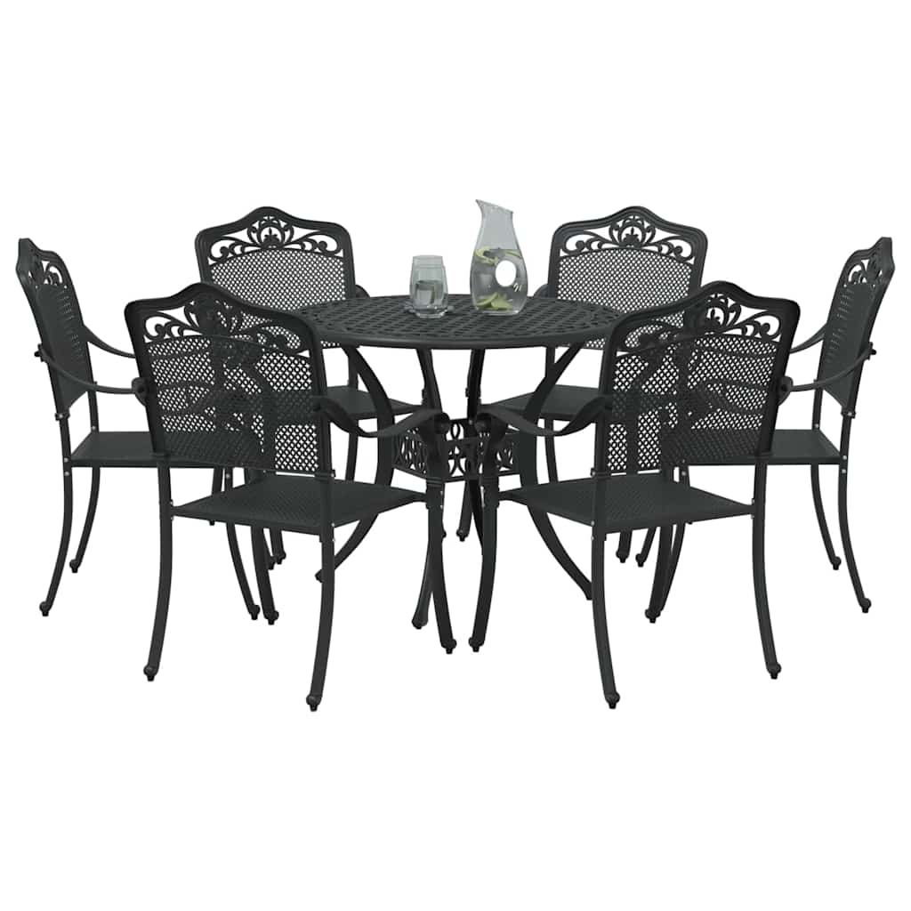 Set da Pranzo per Giardino 7 pcs Nero Alluminio | homemem39