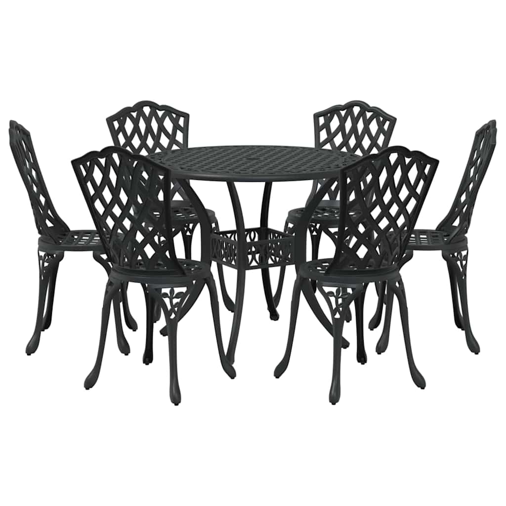 Set da Pranzo per Giardino 7 pcs Nero Alluminio | homemem39