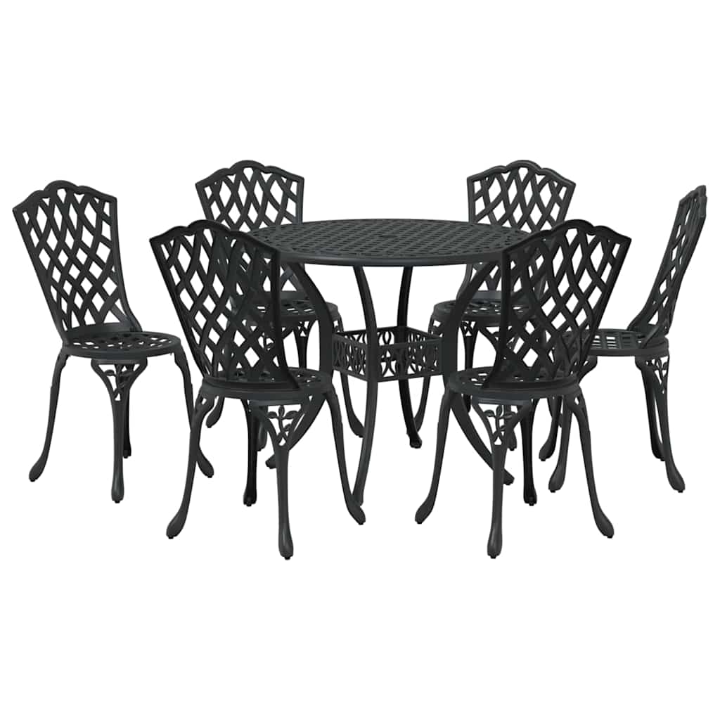 Set da Pranzo per Giardino 7 pcs Nero Alluminio | homemem39