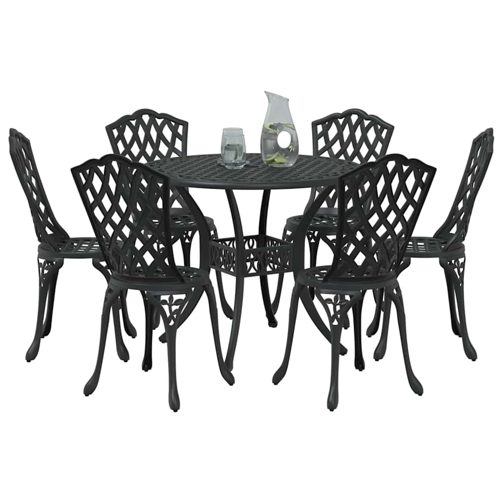 Set da Pranzo per Giardino 7 pcs Nero Alluminio | homemem39