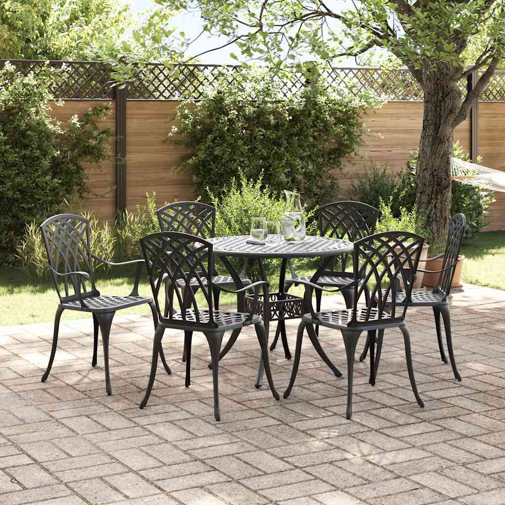 Set da Pranzo per Giardino 7 pcs Nero Alluminio | homemem39