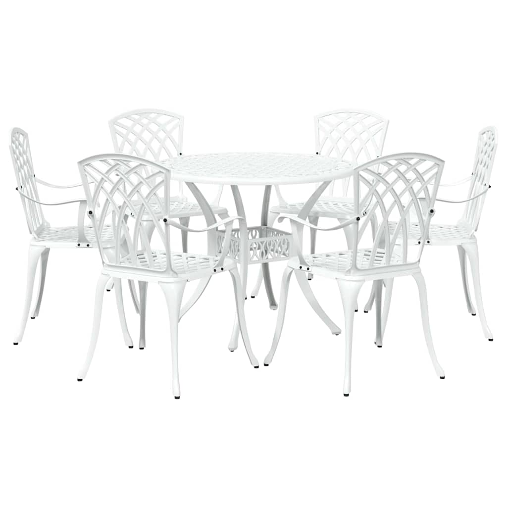 Set da Pranzo per Giardino 7 pcs Bianco Alluminio | homemem39