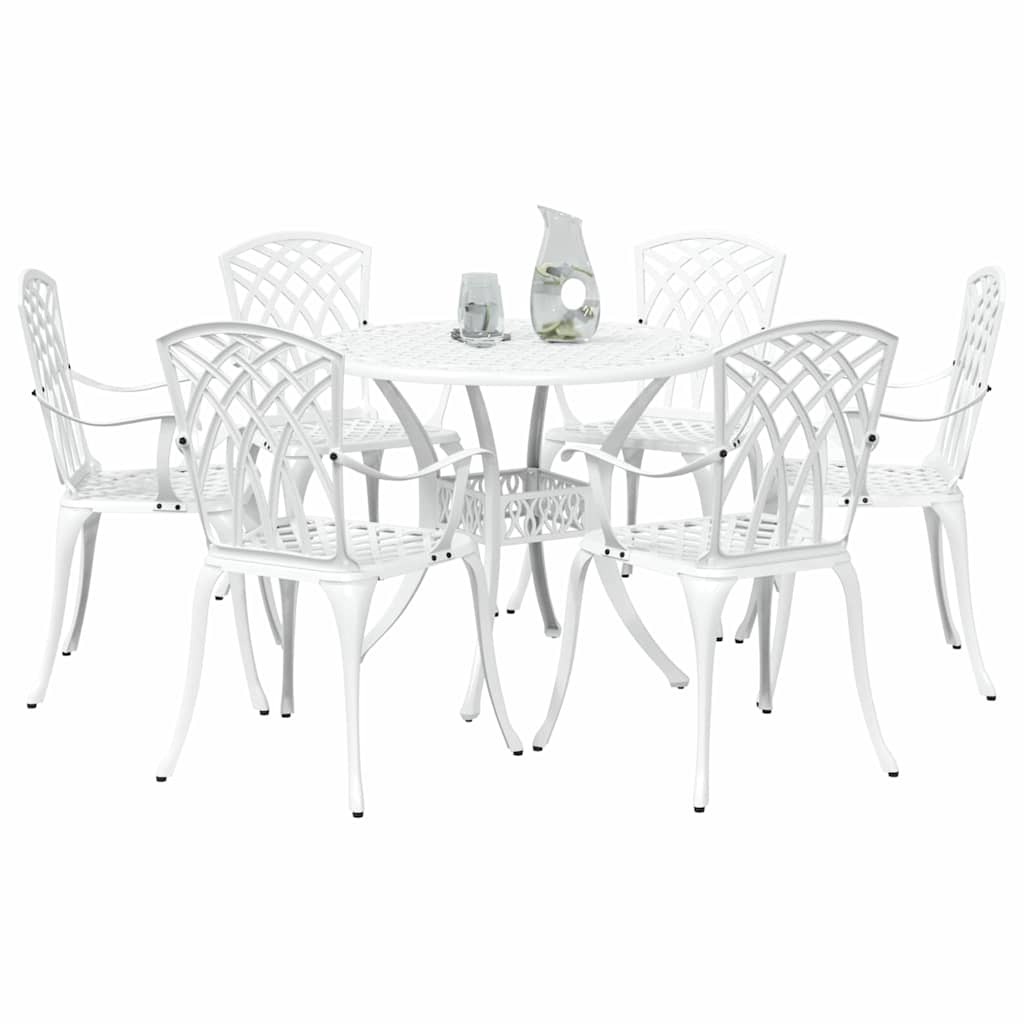 Set da Pranzo per Giardino 7 pcs Bianco Alluminio | homemem39