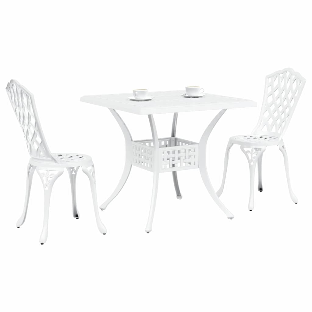 Set di Tavolo da Giardino 3 pcs Bianco Alluminio pressofuso | homemem39