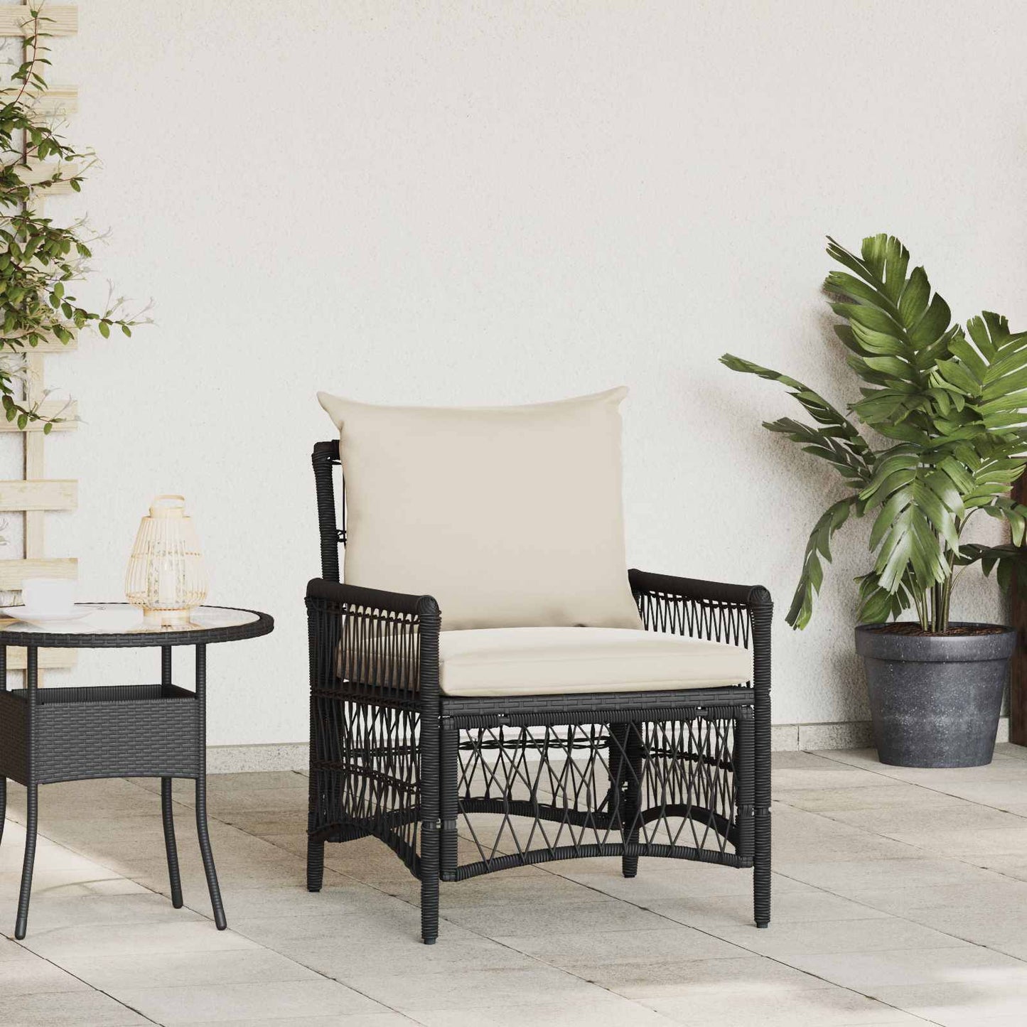Sedia da Giardino con cuscino Nero 73 x 61 x 77 cm polyrattan | homemem39