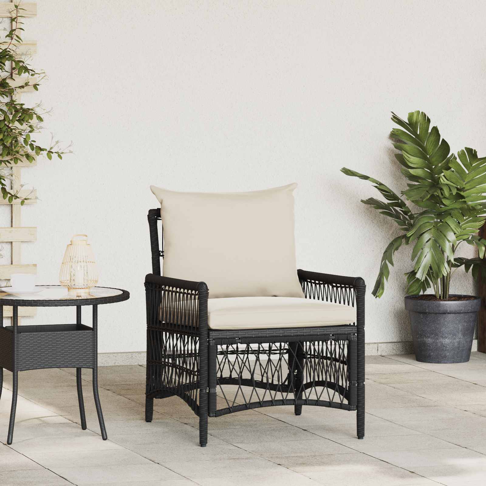 Sedia da Giardino con cuscino Nero 73 x 61 x 77 cm polyrattan | homemem39