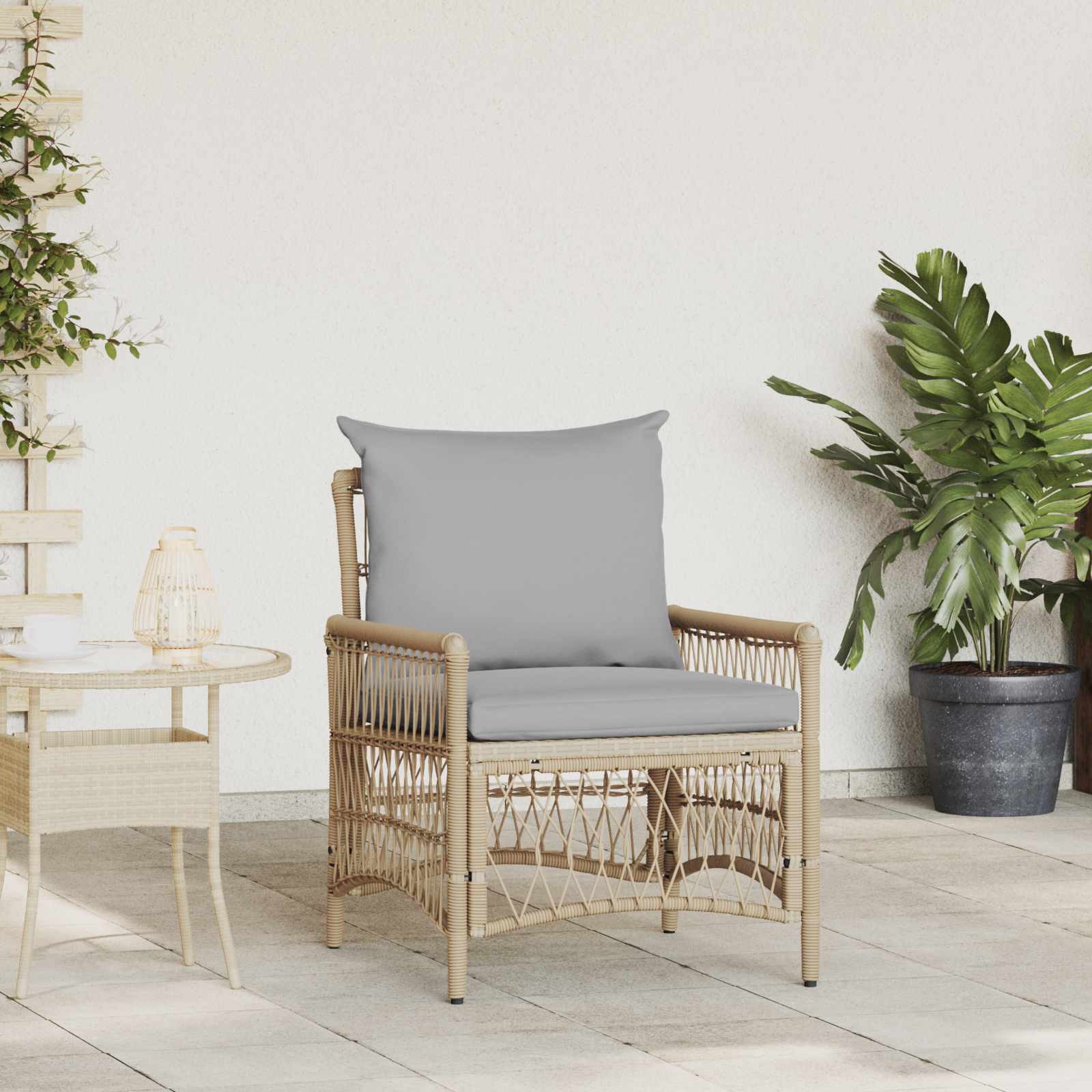 Sedia da Giardino con cuscino Beige 73 x 61 x 77 cm polyrattan | homemem39