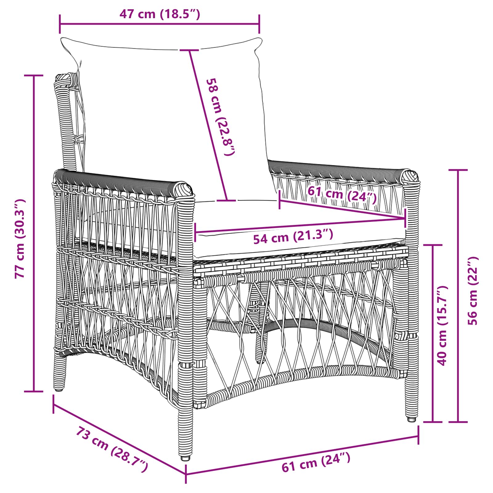 Sedia da Giardino con cuscino Beige 73 x 61 x 77 cm polyrattan | homemem39