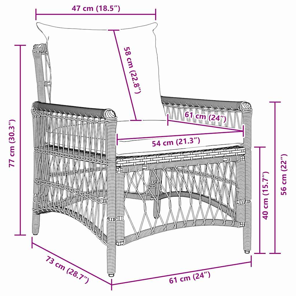 Sedia da Giardino Marrone 60 x 70 x 78cm polyrattan - homemem39