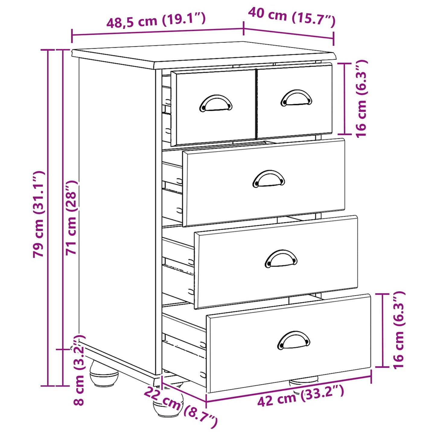 Cassettiera ASKIM Bianco 45,8 x 40 x 79 cm Pino massello