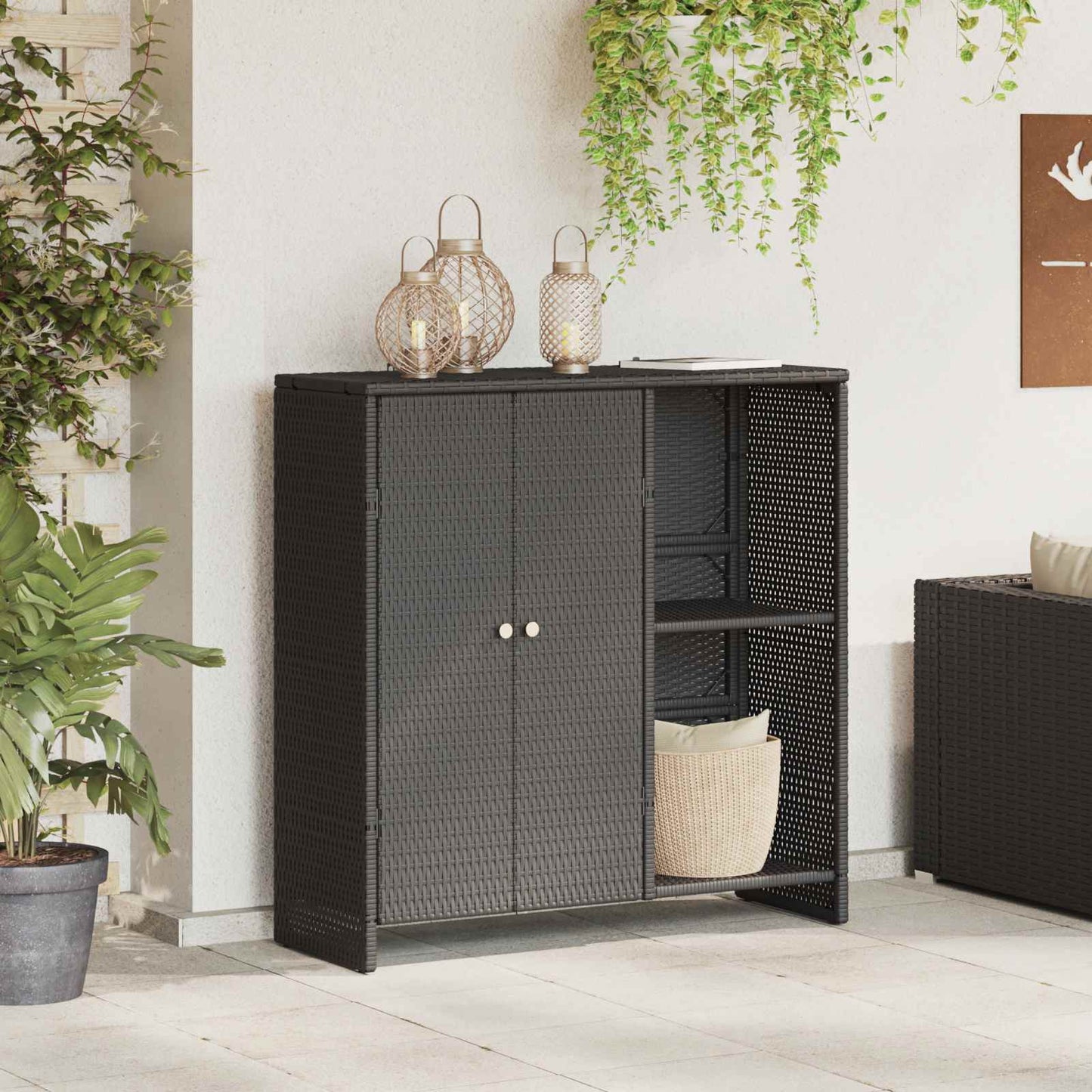 Armadio con lo scaffale con porta Nero 100 x 36 x 102 cm Rattan