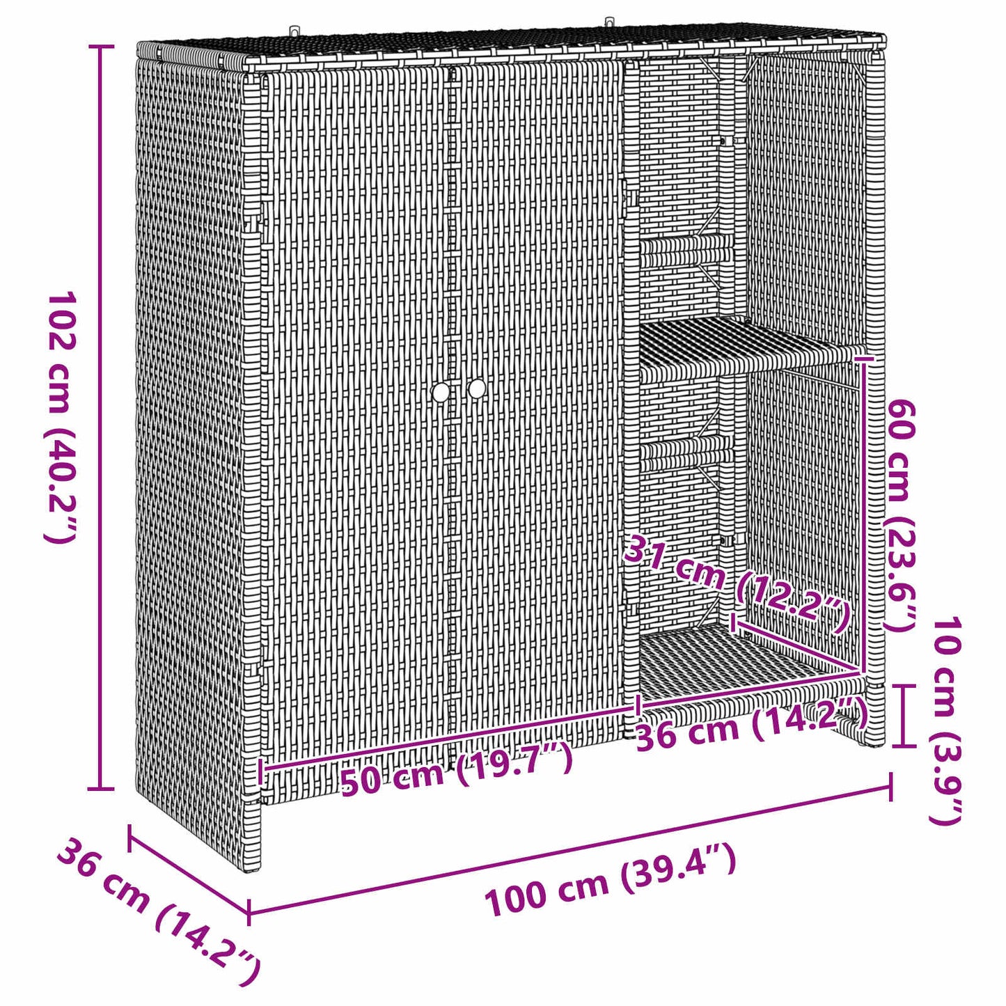 Armadio con lo scaffale Beige 100 x 36 x 102 cm Rattan
