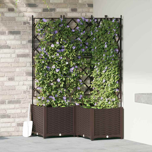 Vaso da Giardino con Trellis 3 pcs Marrone 80 x 80 x 143 cm PP