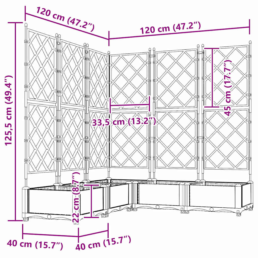 Vaso da Giardino con Trellis 5 pcs Nero 120 x 120 x 125.5 cm PP
