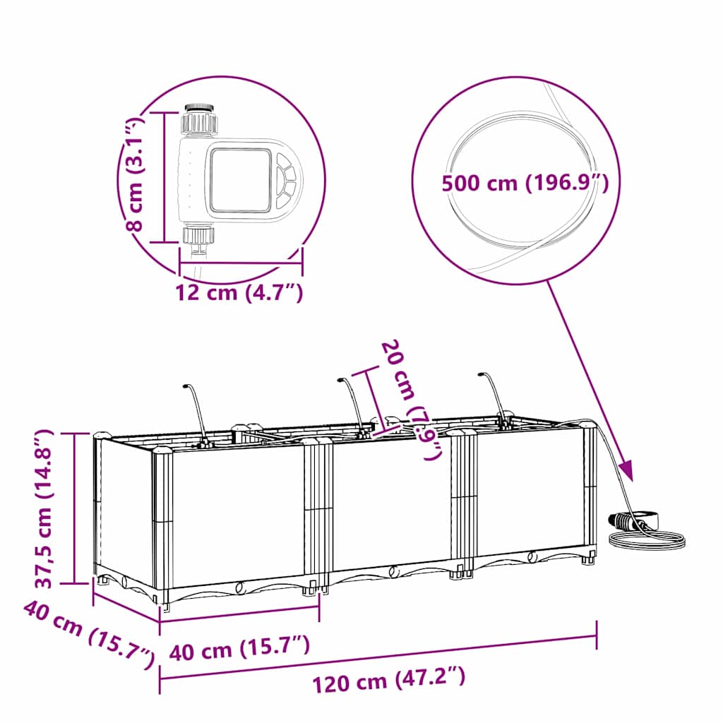 Vasi da giardino Nero 120 x 40 x 37.5 cm Acciaio