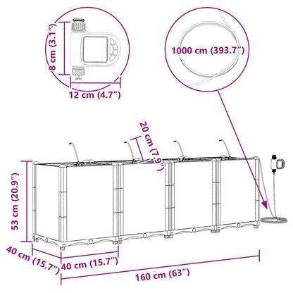 Vaso da giardino 4 pcs Nero 160 x 40 x 53 cm Acciaio