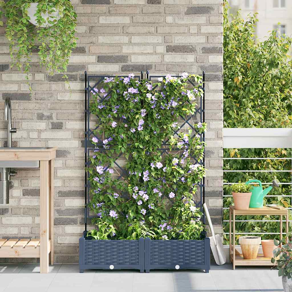 Vaso da Giardino con Trellis 2 pcs Grigio 80 x 40 x 125.5 cm PP