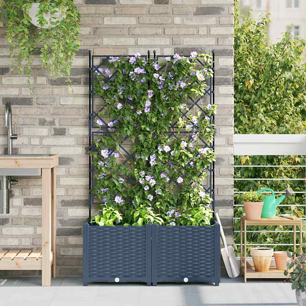 Vaso da Giardino con Trellis 2 pcs Grigio 80 x 40 x 143 cm PP