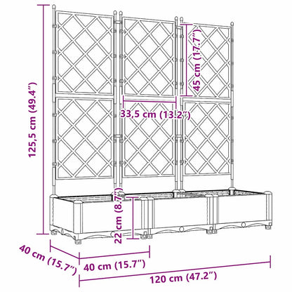 Vaso da Giardino con Trellis 3 pcs Grigio 120 x 40 x 125.5 cm
