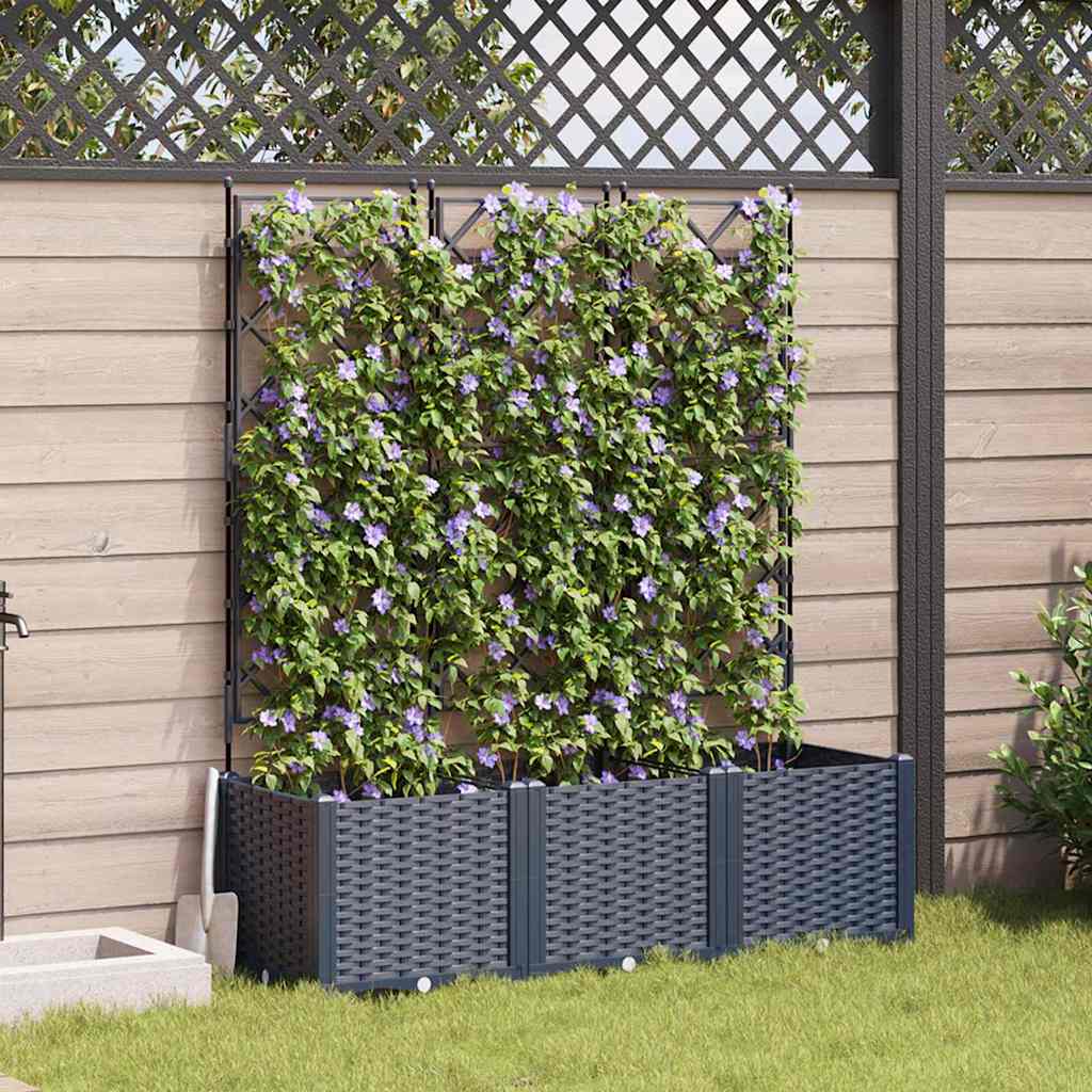 Vaso da Giardino con Trellis 3 pcs Grigio 120 x 40 x 143 cm PP