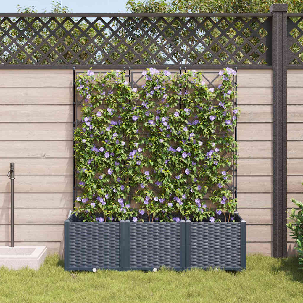 Vaso da Giardino con Trellis 3 pcs Grigio 120 x 40 x 143 cm PP