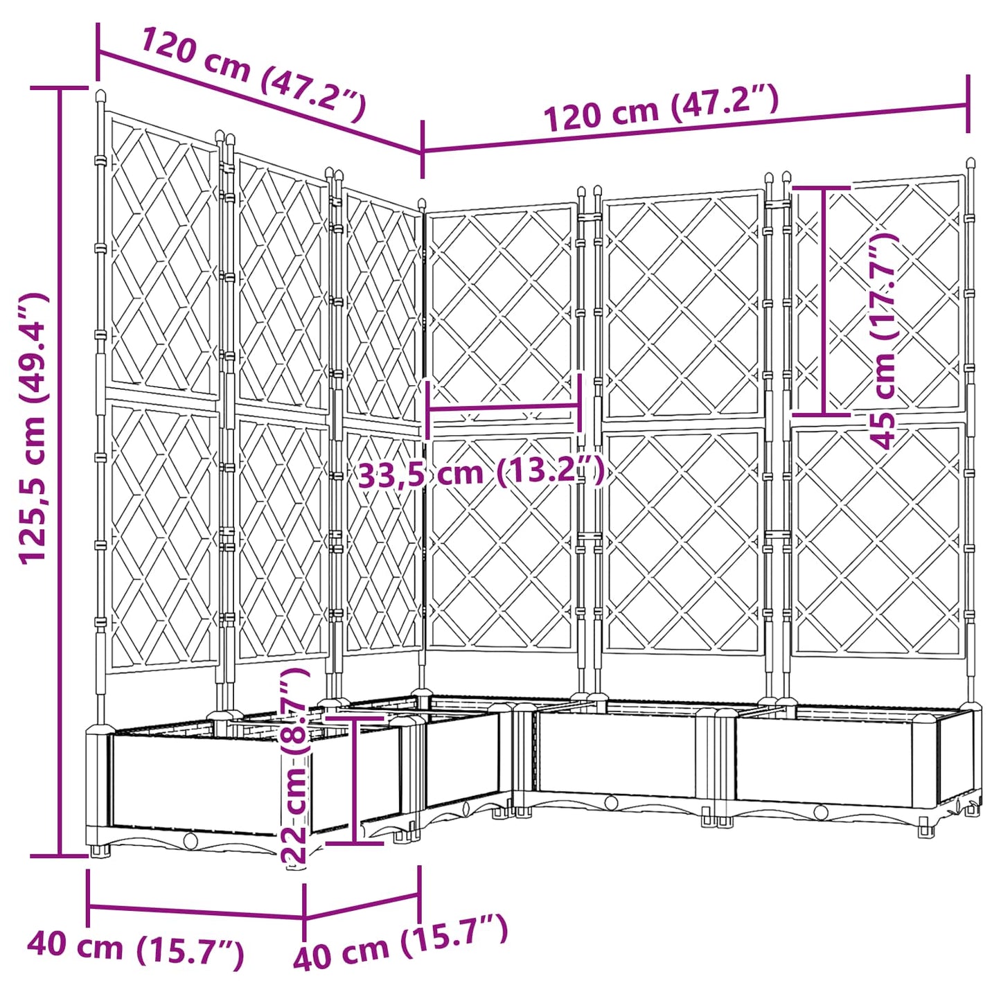 Vaso da giardino 5 pcs Grigio 120 x 120 x 125,5 cm Plastica | homemem39