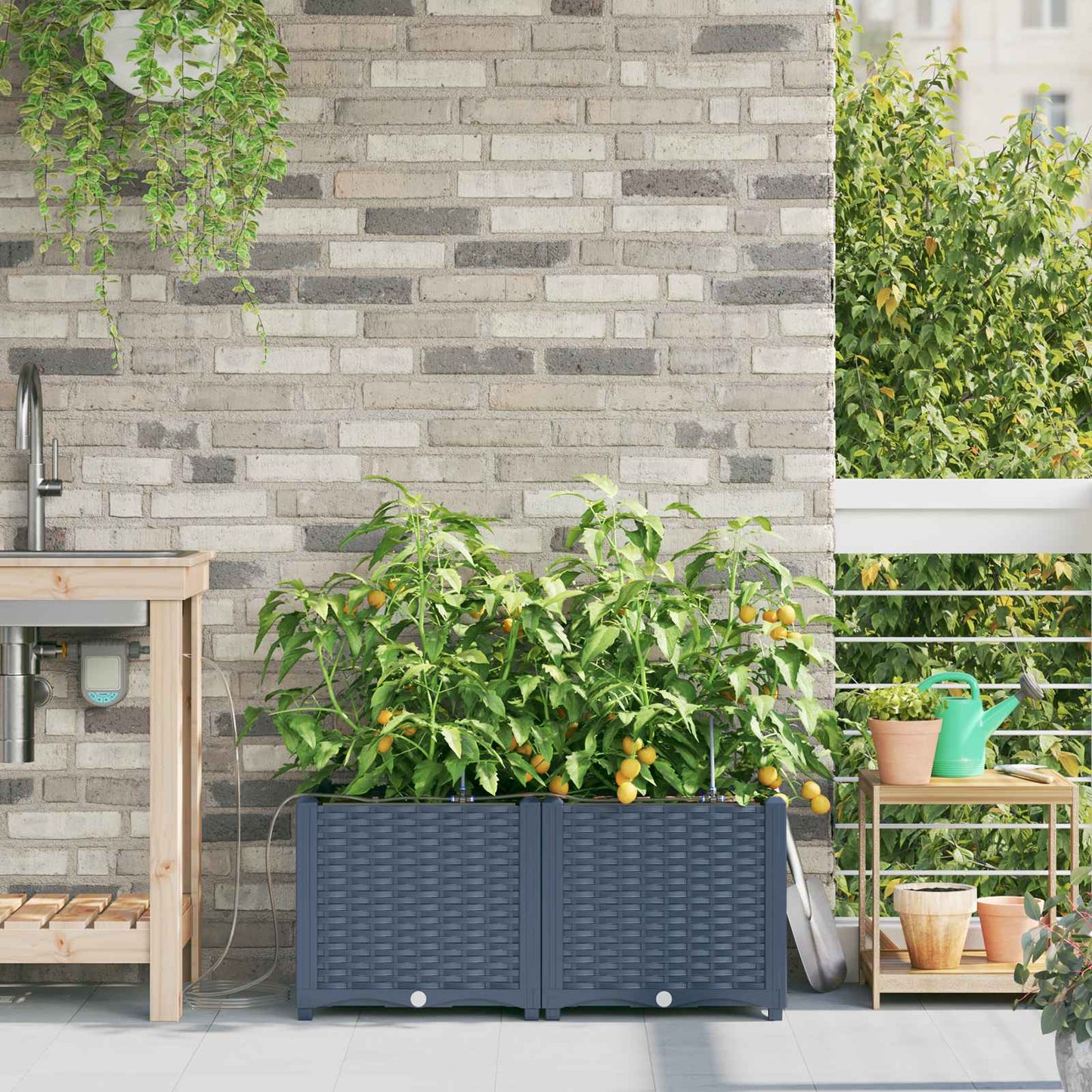 Vaso da giardino 2 pcs Grigio 80 x 40 x 37,5 cm Plastica