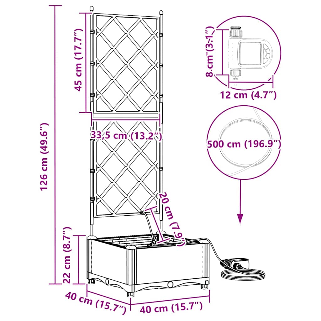 Vasi da giardino Grigio 40 x 40 x 126 cm Acciaio