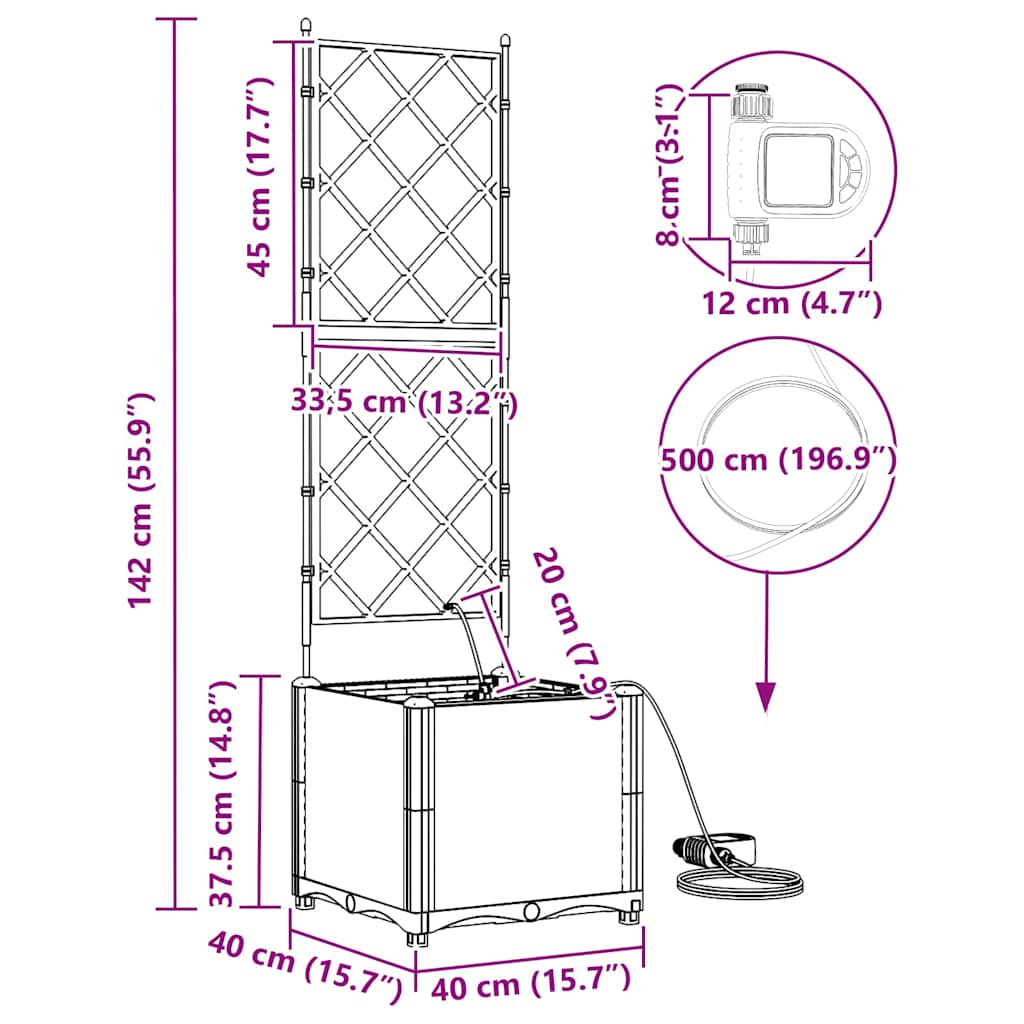 Vasi da giardino Grigio 40 x 40 x 142 cm Acciaio