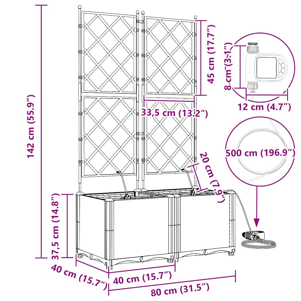 Vasi da giardino Grigio 80 x 40 x 142 cm Acciaio
