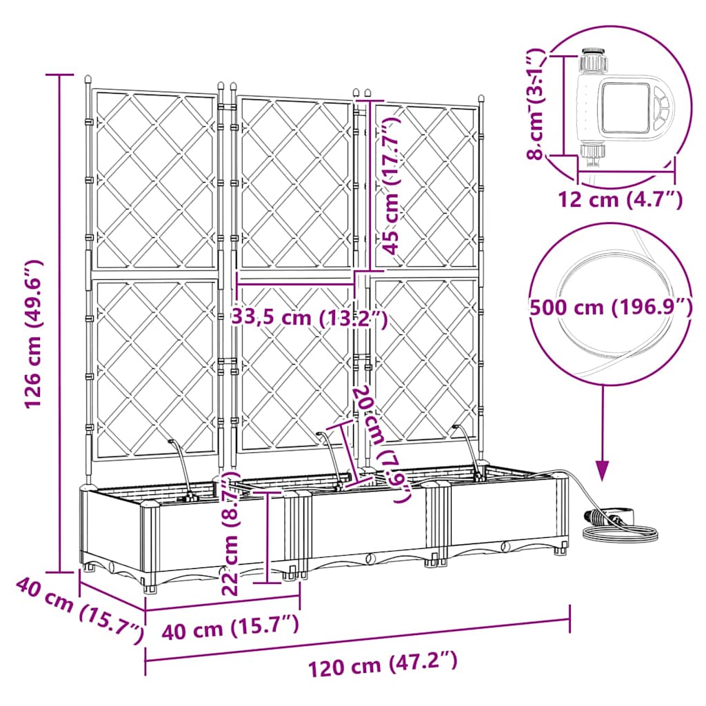 Vasi da giardino Grigio 120 x 40 x 126 cm Acciaio