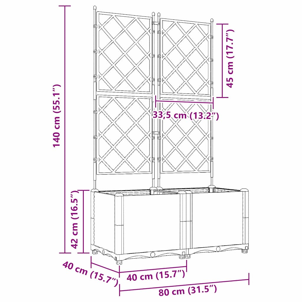 Vaso da Giardino con Trellis 2 pcs Grigio chiaro