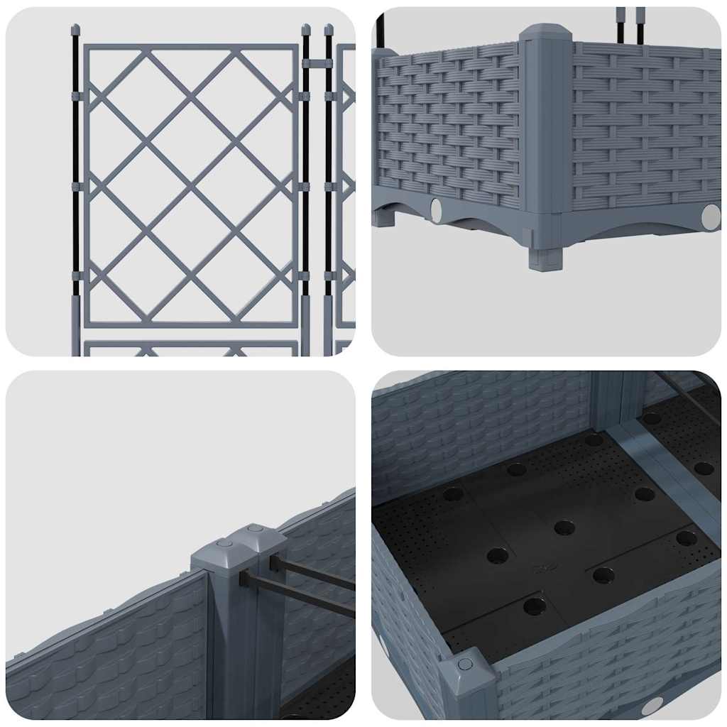 Vaso da Giardino con Trellis 3 pcs Grigio chiaro