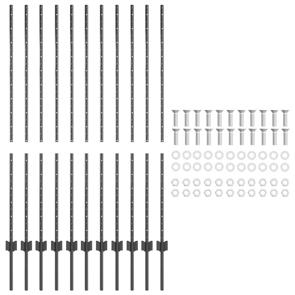 Palo della recinzione 11 pcs Grigio 140 cm Acciaio | homemem39