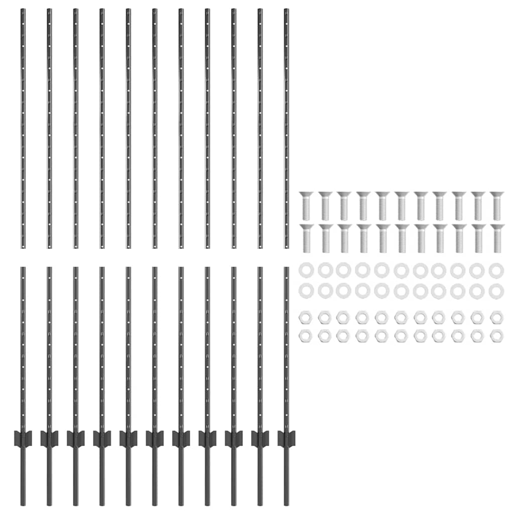 Palo della recinzione 11 pcs Grigio 150 cm Acciaio | homemem39