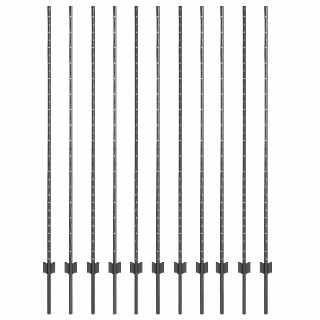 Palo della recinzione 11 pcs Grigio 160 cm Acciaio | homemem39