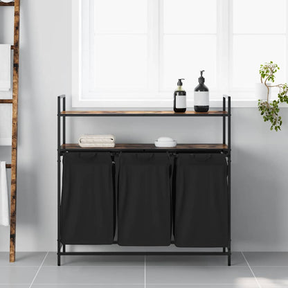 Cesto della Biancheria 3 Scomparti con Ripiani Rovere Fumo | homemem39