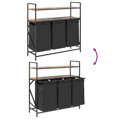 Cesto della Biancheria 3 Scomparti con Ripiani Rovere Fumo | homemem39