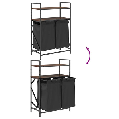 Cesto della Biancheria 2 Scomparti con Ripiani Rovere Marrone | homemem39