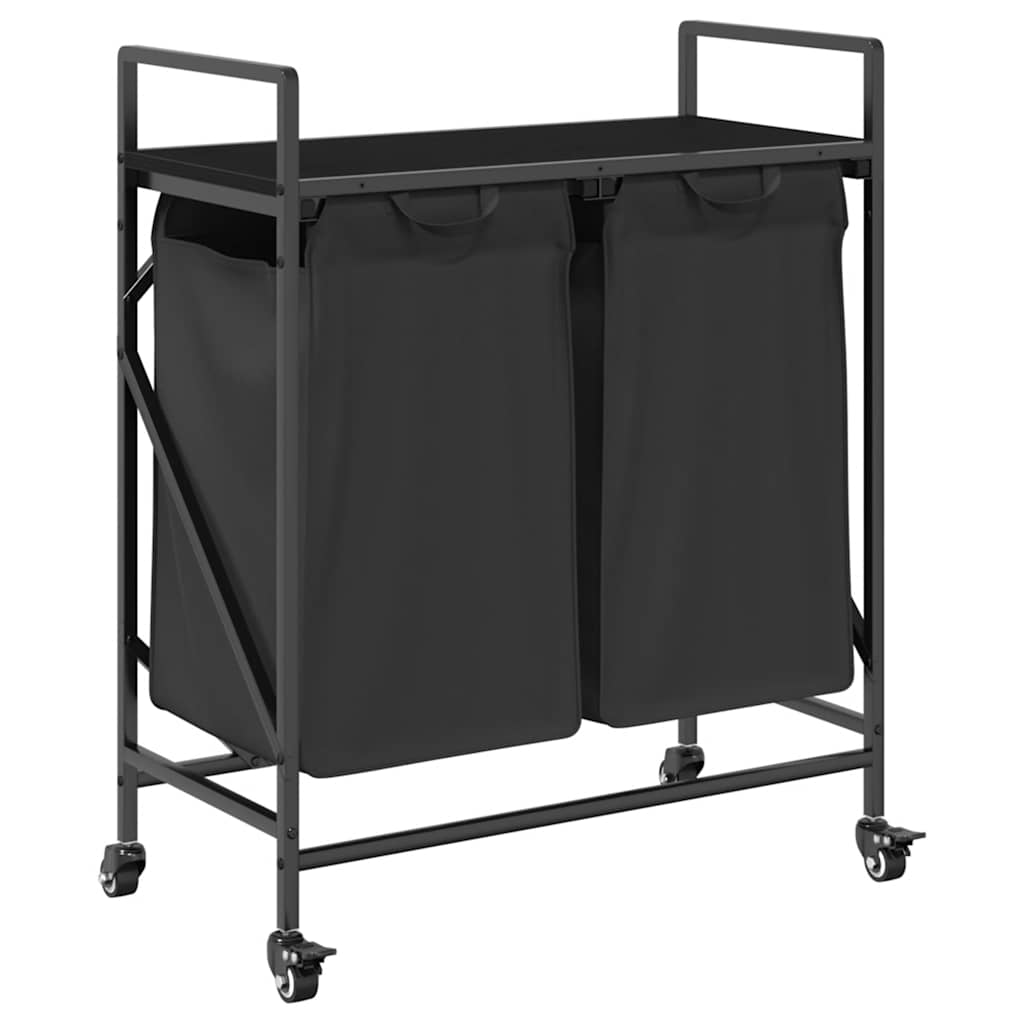 Cesto Portabiancheria 2 Scomparti con Ruote Rovere Nero | homemem39