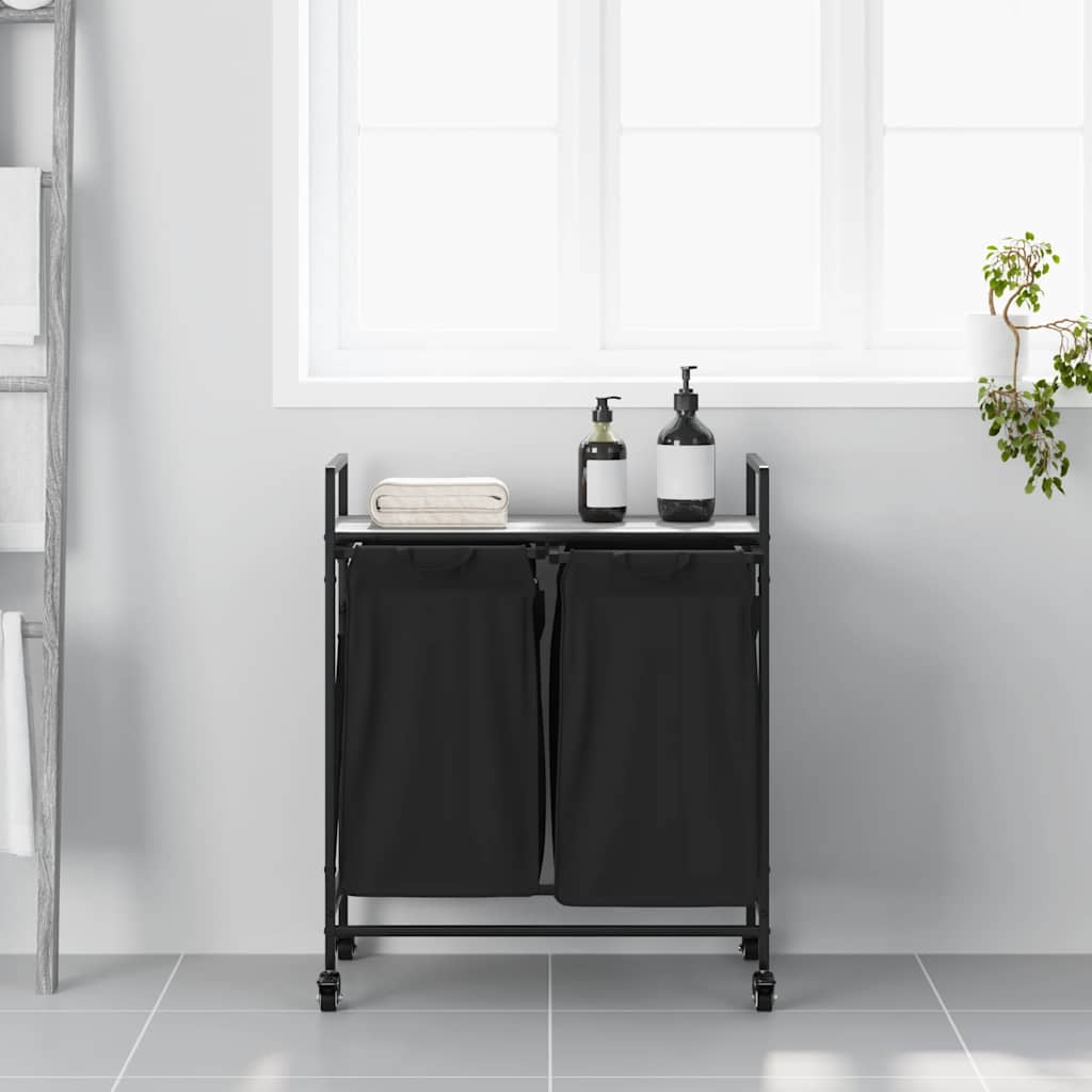 Cesto della Biancheria 2 Scomparti con Ruote Grigio Sonoma | homemem39