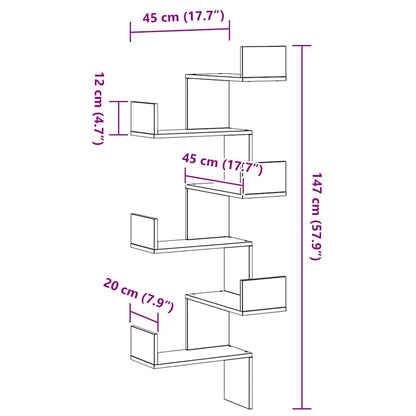 Ripiano Angolare a Muro Rovere nero 45 x 45 x 147 cm